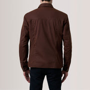 Close-Up Detail of Classic Collar &amp; Button Hardware on Irwin Bruin Waxed Canvas Field Leren Jas voor Heren For Men