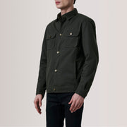 Irwin Olive Waxed Canvas Field Leren Jas voor Heren For Men - Lateral Side Profile View Showing Sleeve Cut &amp; Athletic Taper Fit