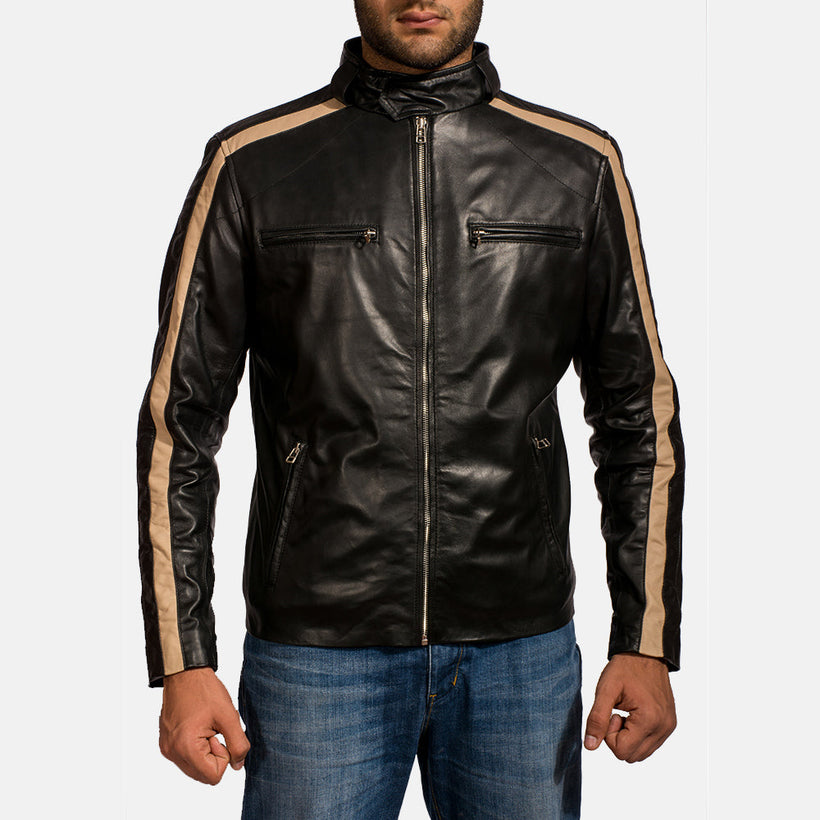 Jack Zwart Leren Bikerjack voor Heren