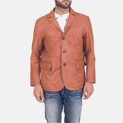 
James Lichtbruin Bruin Leren Leren Blazer voor Heren in Brown Sheepskin Leather - Vooraanzicht & getailleerd silhouet | Online kopen