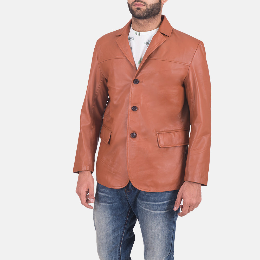 
Brown Sheepskin leather Blazer - Achteraanzicht met getailleerde schouders & strakke zoom