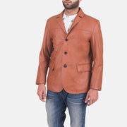 
Brown Sheepskin leather Blazer - Achteraanzicht met getailleerde schouders & strakke zoom