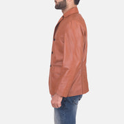 
James Lichtbruin Bruin Leren Leren Blazer voor Heren - Zijaanzicht met ergonomische mouwsnede