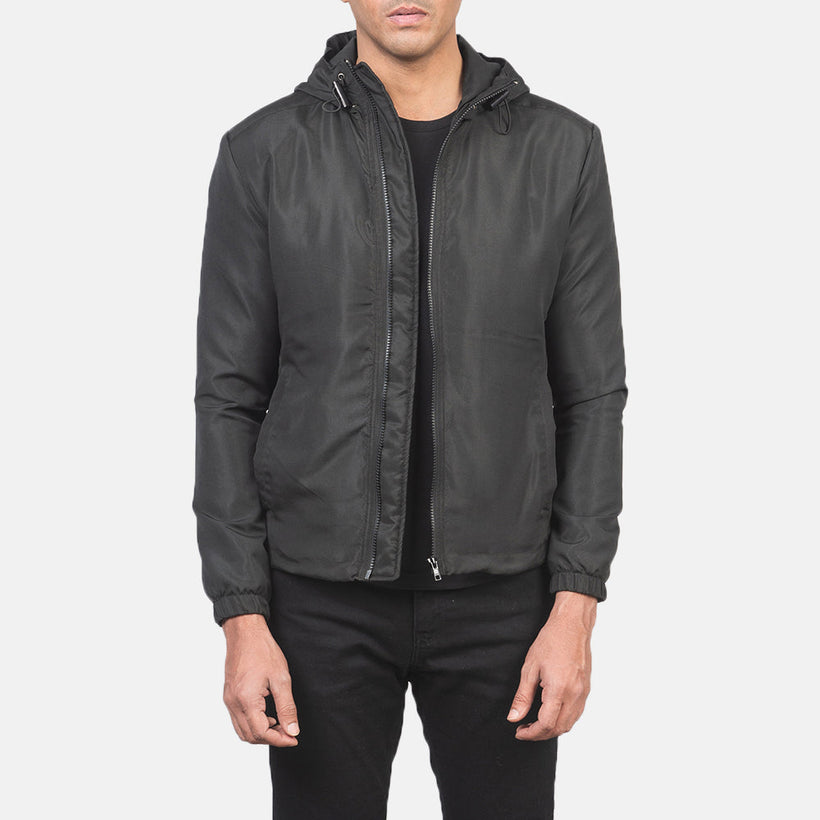 Jimmy Zwart Hooded Windbreaker Leren Jas voor Heren