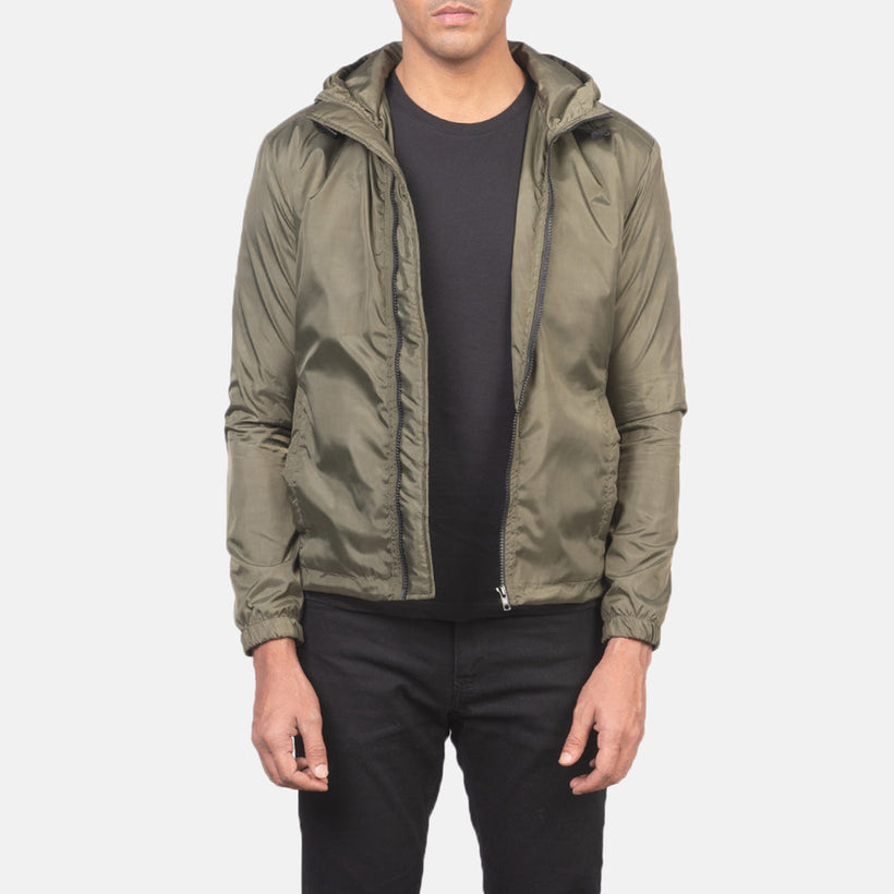 Jimmy Groen Hooded Windbreaker Leren Jas voor Heren