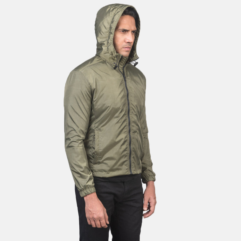 Jimmy Groen Hooded Windbreaker Leren Jas voor Heren