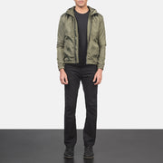 
Jimmy Groen Hooded Windbreaker Leren Jas voor Heren - Zijaanzicht met ergonomische mouwsnede
