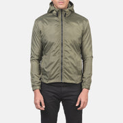 
Detailopname of High Neck with Hood & Zipper with wind flap Hardware on Jimmy Groen Hooded Windbreaker Leren Jas voor Heren