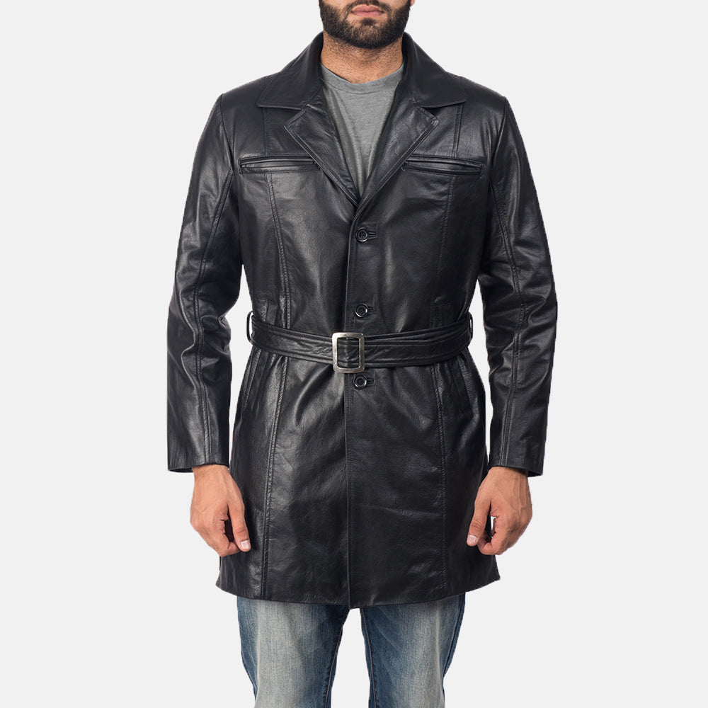 
Jordan Zwart Leren Jas voor Heren in Black Cowhide Leather - Vooraanzicht & getailleerd silhouet | Online kopen