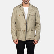 Kajetan Beige Safari Leren Jas voor Heren in Beige Poly-Cotton - Front Profile View &amp; Tailored Silhouette | Buy Online