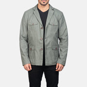 Kajetan Grey Safari Leren Jas voor Heren in Grey Poly-Cotton - Front Profile View &amp; Tailored Silhouette | Buy Online