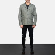 Kajetan Grey Safari Leren Jas voor Heren - Lateral Side Profile View Showing Sleeve Cut &amp; Athletic Taper Fit
