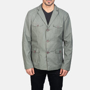 Close-Up Detail of Notch &amp; Button Hardware on Kajetan Grey Safari Leren Jas voor Heren