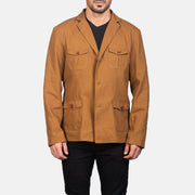 
Kajetan Khaki Safari Leren Jas voor Heren in Khaki Poly-Cotton - Vooraanzicht & getailleerd silhouet | Online kopen
