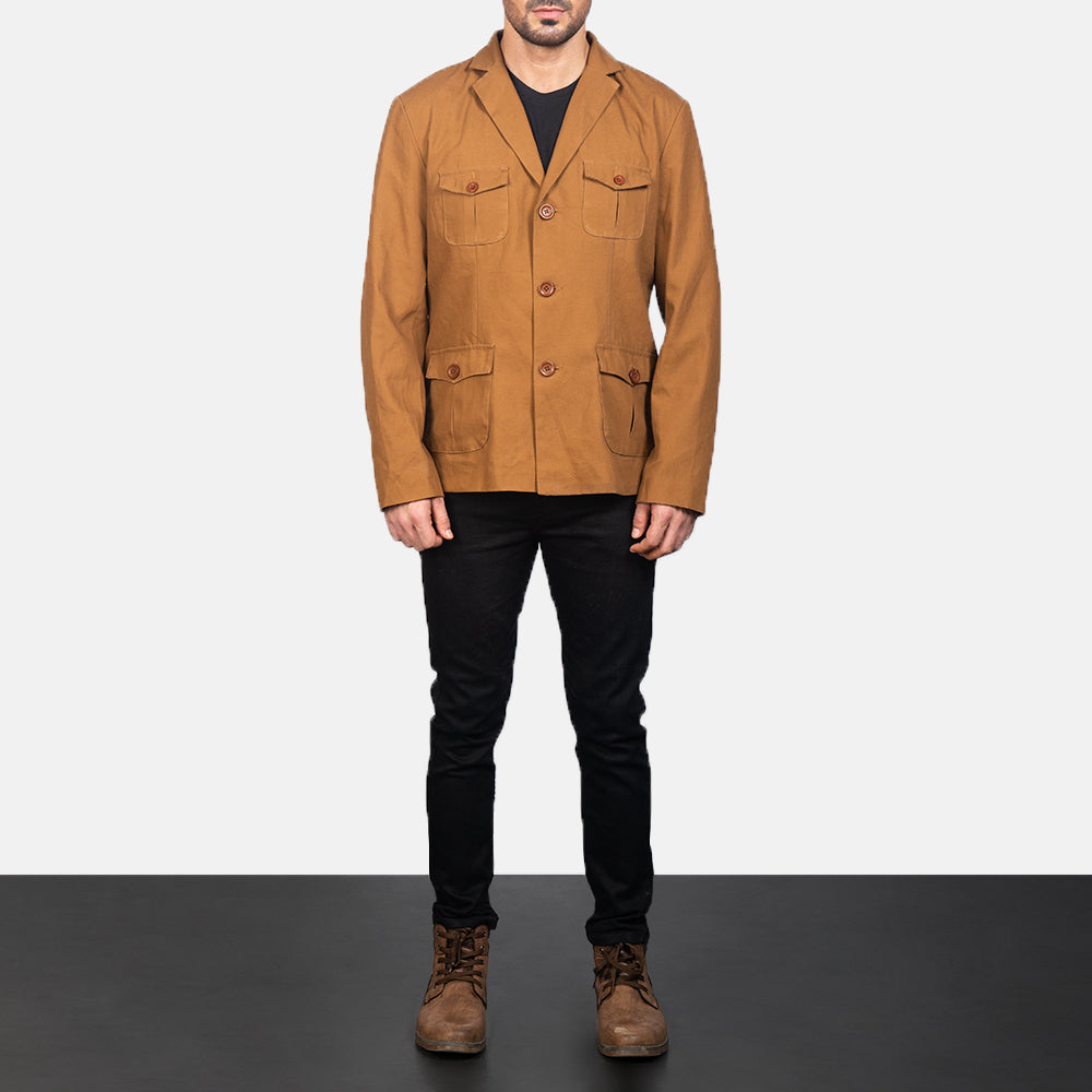 
Kajetan Khaki Safari Leren Jas voor Heren - Zijaanzicht met ergonomische mouwsnede