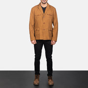 
Kajetan Khaki Safari Leren Jas voor Heren - Zijaanzicht met ergonomische mouwsnede