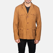 
Detailopname of Notch & Button Hardware on Kajetan Khaki Safari Leren Jas voor Heren