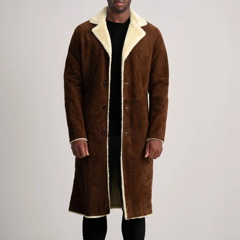 Kolby Bruin Suede Shearling Leren Jas voor Heren