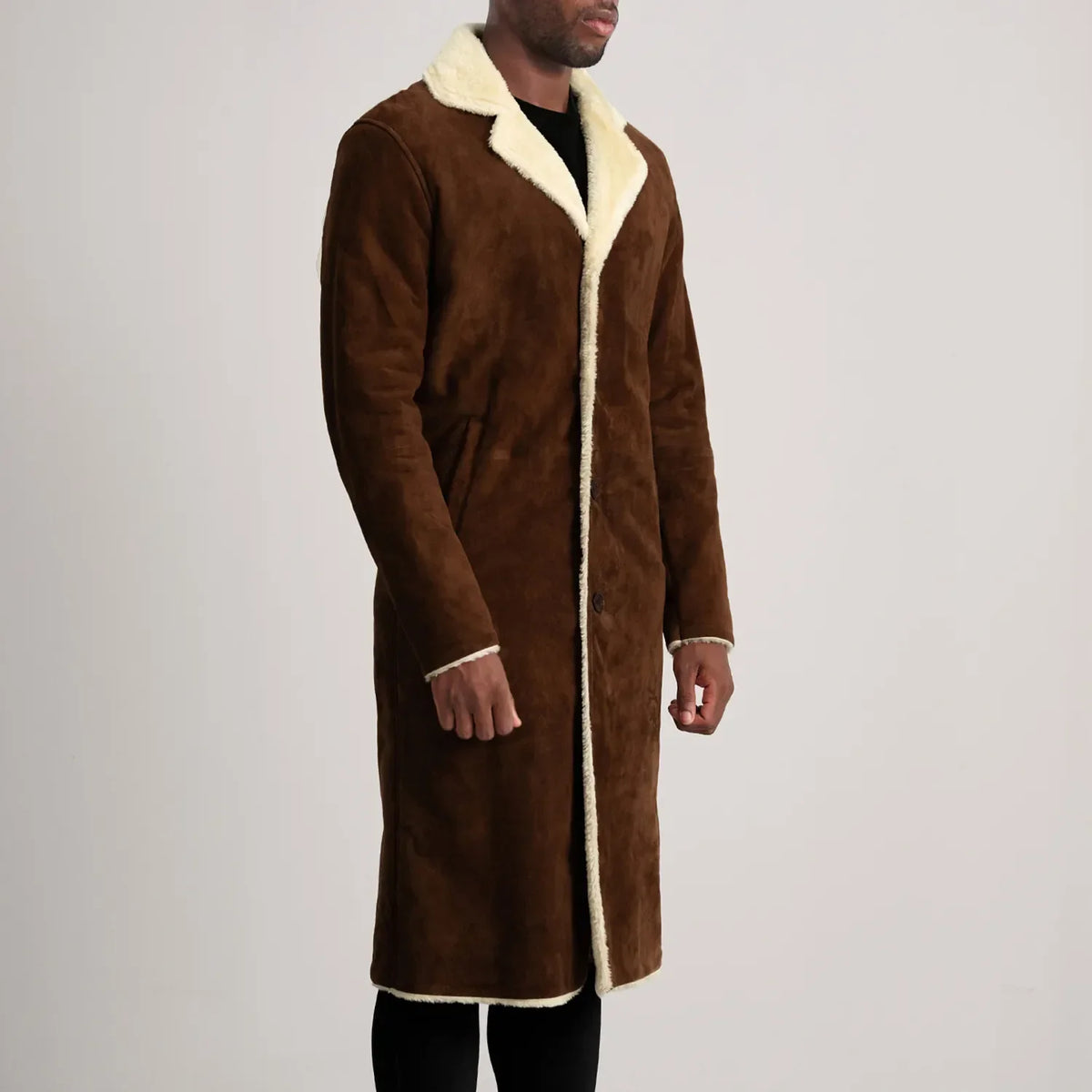 
Brown Goatskin Suede Aviator Jacket - Achteraanzicht met getailleerde schouders & strakke zoom