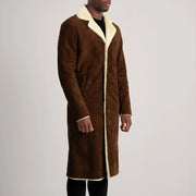 
Brown Goatskin Suede Aviator Jacket - Achteraanzicht met getailleerde schouders & strakke zoom