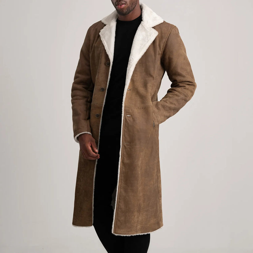 Kolby Distressed Bruin Leather Shearling Leren Jas voor Heren