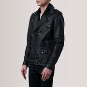 Kole Zwart Leather Double Rider Leren Jas voor Heren For Men - Lateral Side Profile View Showing Sleeve Cut &amp; Athletic Taper Fit