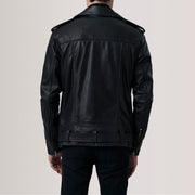 Close-Up Detail of Notch &amp; Zipper &amp; Waist Straps Hardware on Kole Zwart Leather Double Rider Leren Jas voor Heren For Men