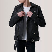 
Kole Distressed Zwart Leather Double Rider Leren Jas voor Heren in Distressed Black Sheepskin Snuffed - Vooraanzicht & getailleerd silhouet | Online kopen