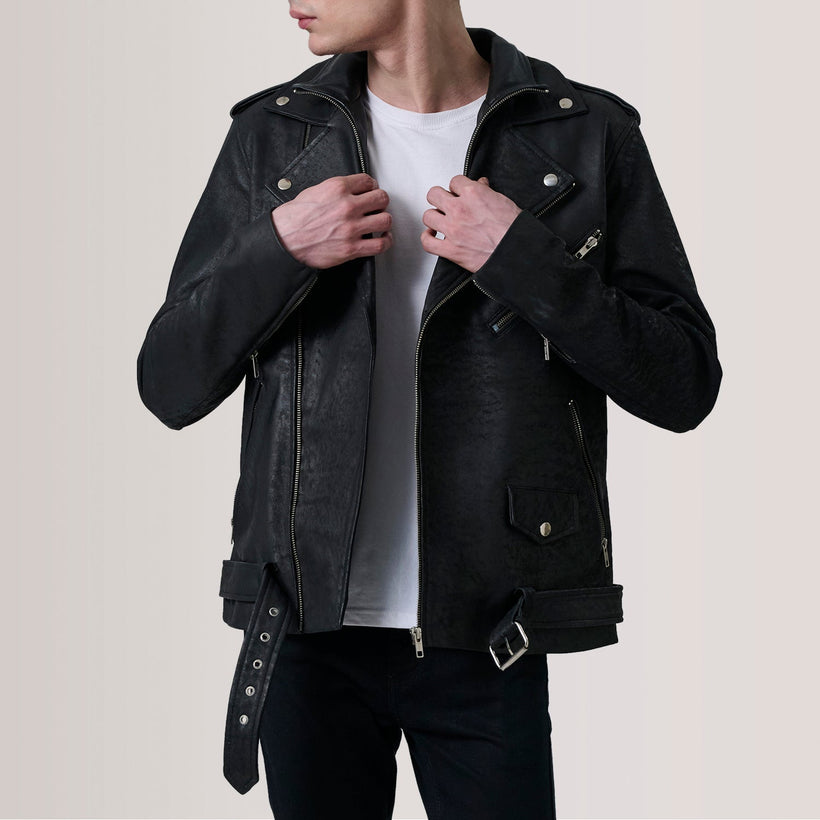 Kole Distressed Zwart Leather Double Rider Leren Jas voor Heren