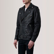 
Kole Distressed Zwart Leather Double Rider Leren Jas voor Heren - Zijaanzicht met ergonomische mouwsnede