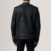 
Detailopname of Notch & Zipper & Waist Straps Hardware on Kole Distressed Zwart Leather Double Rider Leren Jas voor Heren