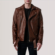 
Kole Waxed Bruin Leather Double Rider Leren Jas voor Heren in Distressed Brown Sheepskin Burnished - Vooraanzicht & getailleerd silhouet | Online kopen
