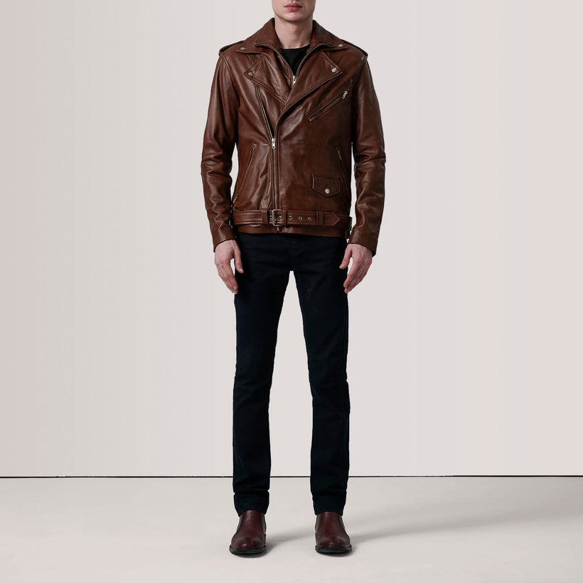 Kole Waxed Bruin Leather Double Rider Leren Jas voor Heren