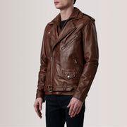 
Kole Waxed Bruin Leather Double Rider Leren Jas voor Heren - Zijaanzicht met ergonomische mouwsnede