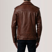 
Detailopname of Notch & Zipper & Waist Straps Hardware on Kole Waxed Bruin Leather Double Rider Leren Jas voor Heren