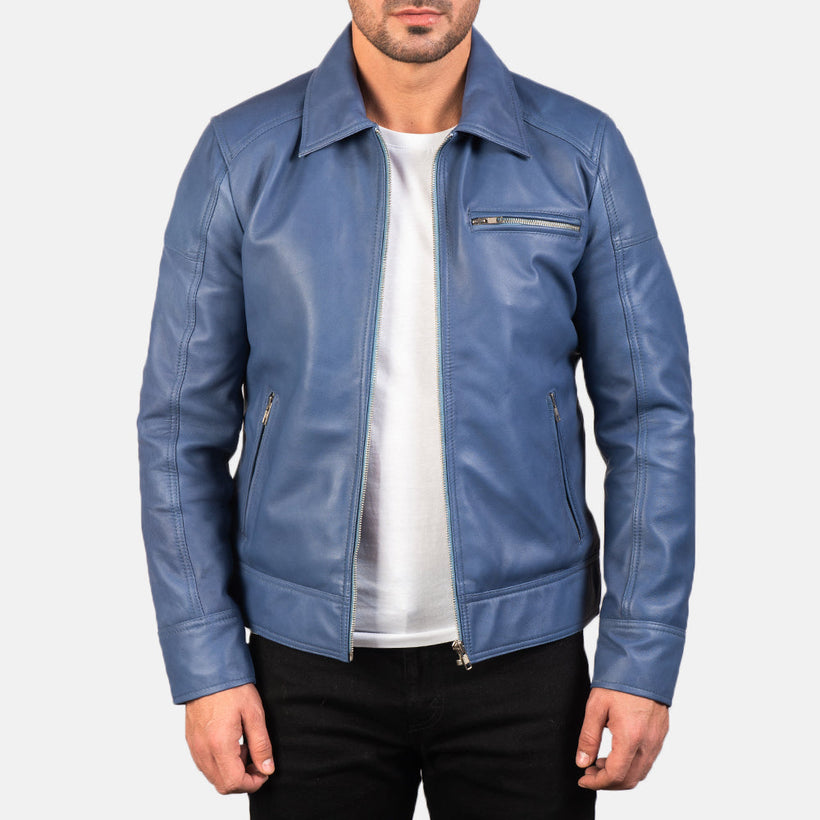 Lavendard Leren Bikerjack voor Heren