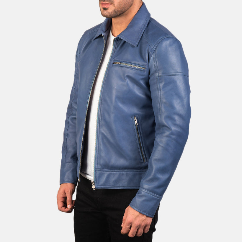 Lavendard Leren Bikerjack voor Heren