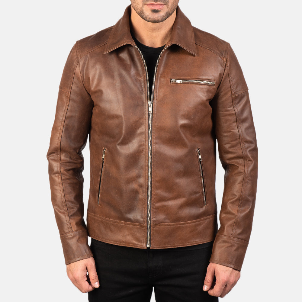 Lavendard Leren Bikerjack voor Heren – alternate product view 3