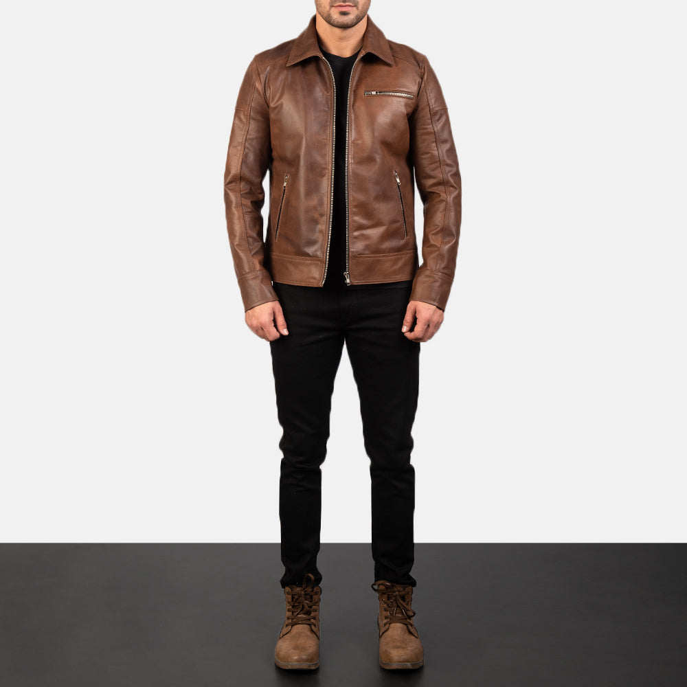 Lavendard Leren Bikerjack voor Heren – alternate product view 4