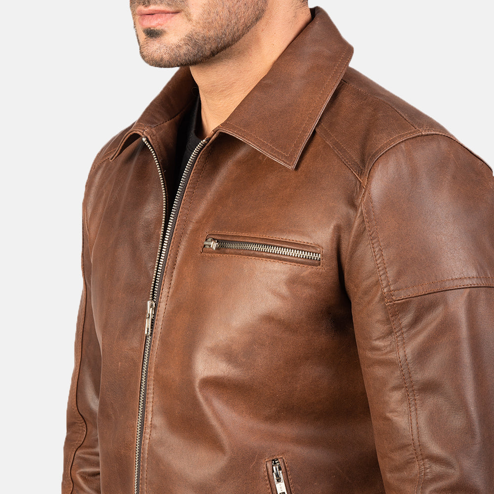 Lavendard Leren Bikerjack voor Heren – alternate product view 5