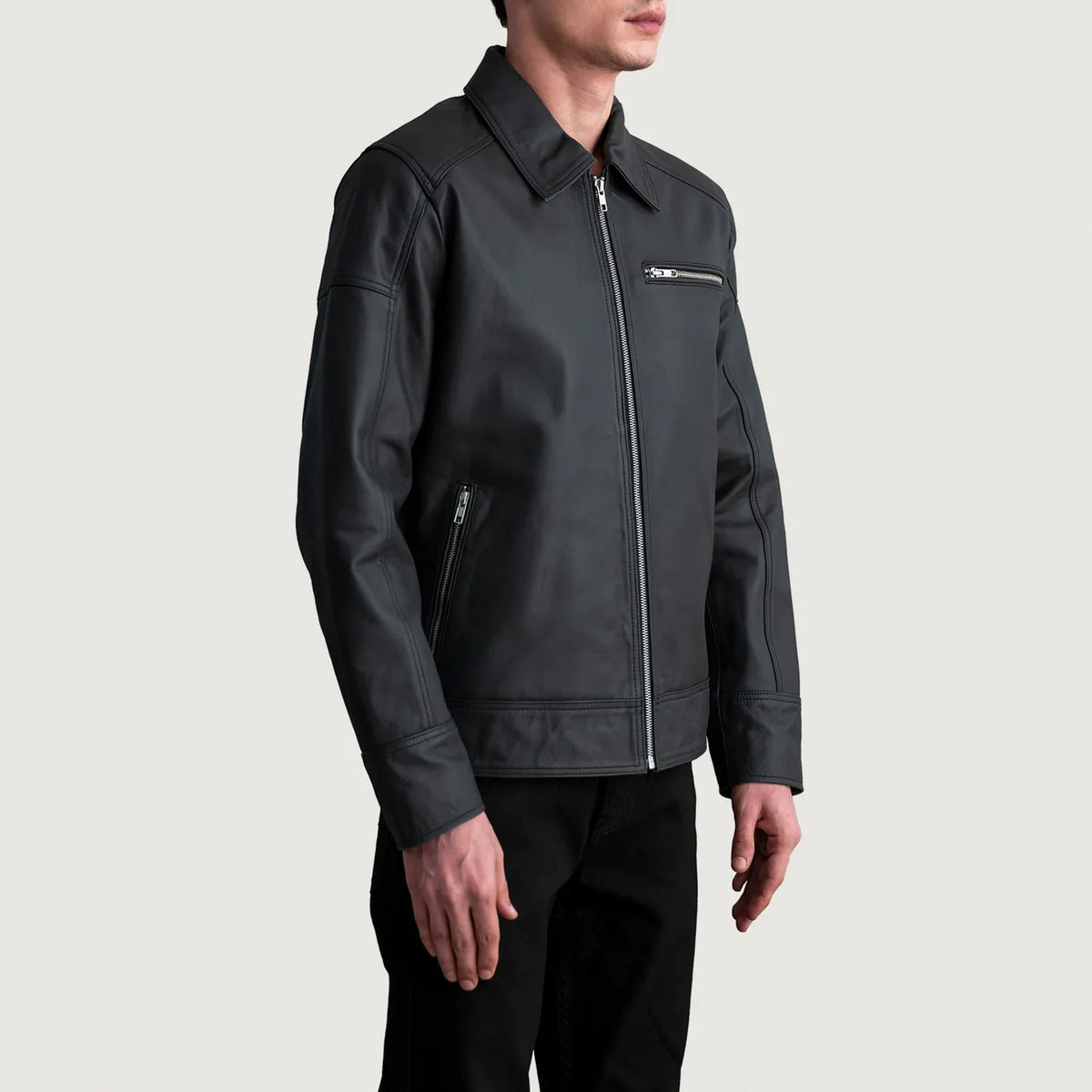 Lavendard Leren Bikerjack voor Heren – alternate product view 2