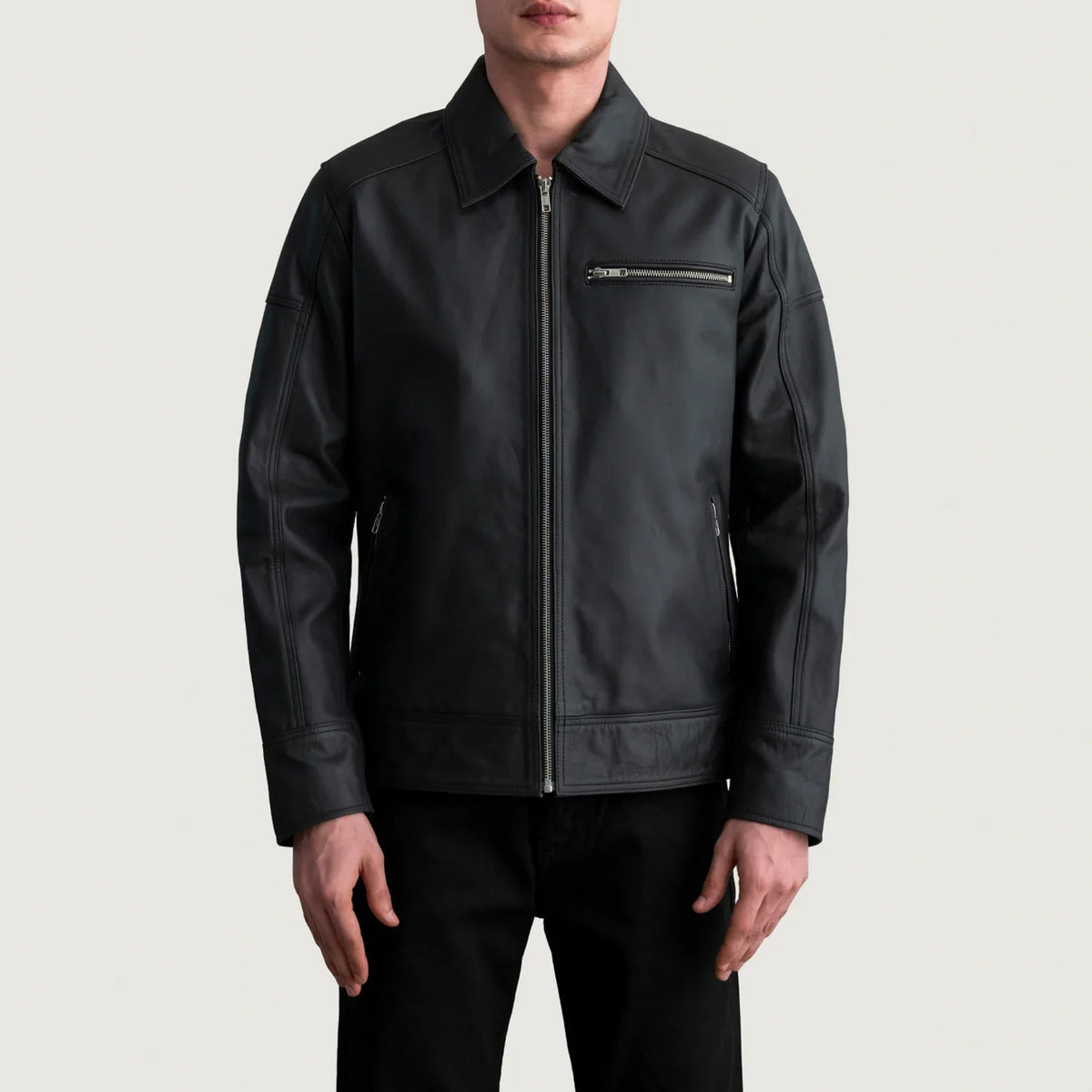 Lavendard Leren Bikerjack voor Heren – alternate product view 3