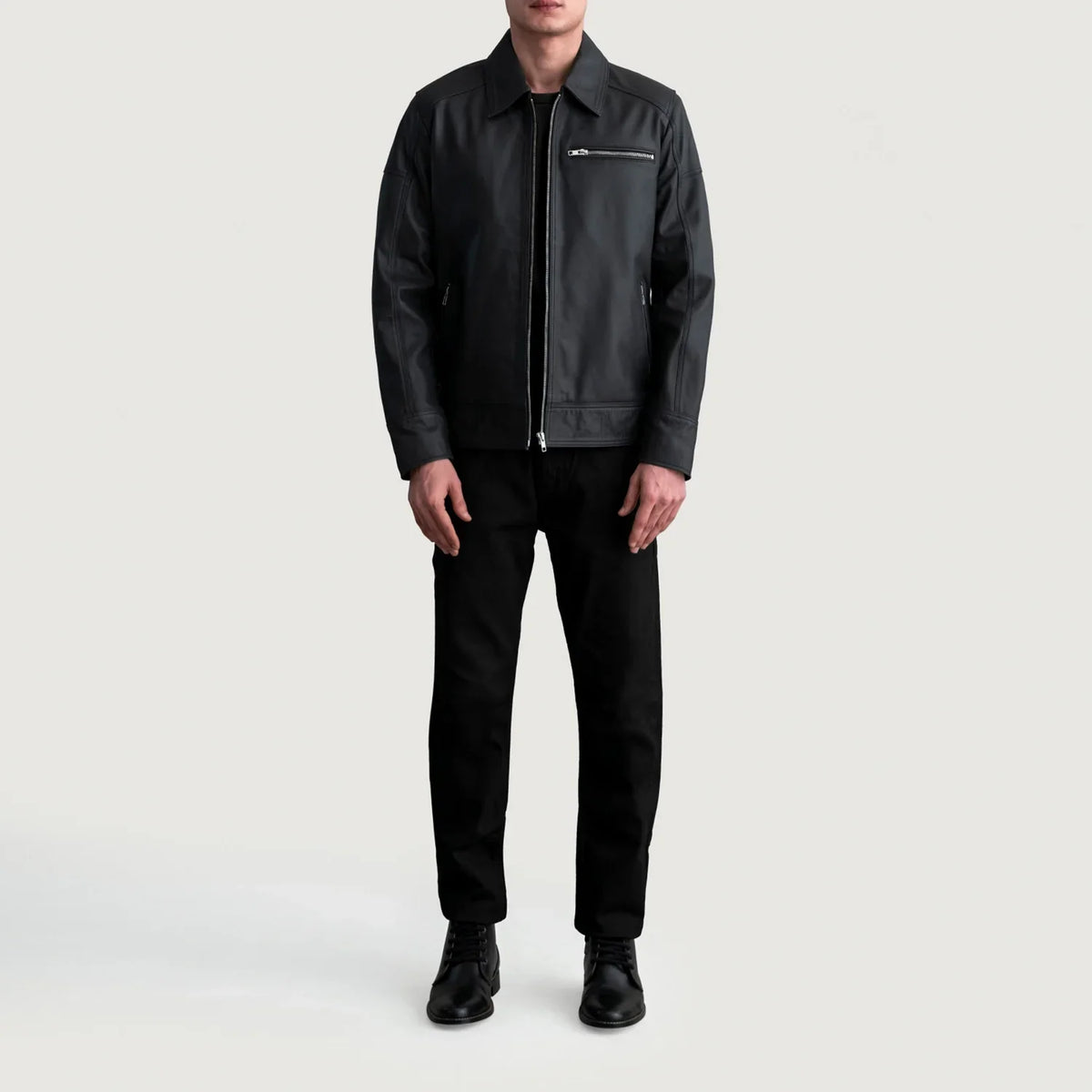 Lavendard Leren Bikerjack voor Heren – alternate product view 4