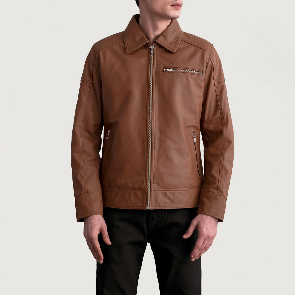 Lavendard Leren Bikerjack voor Heren – alternate product view 3