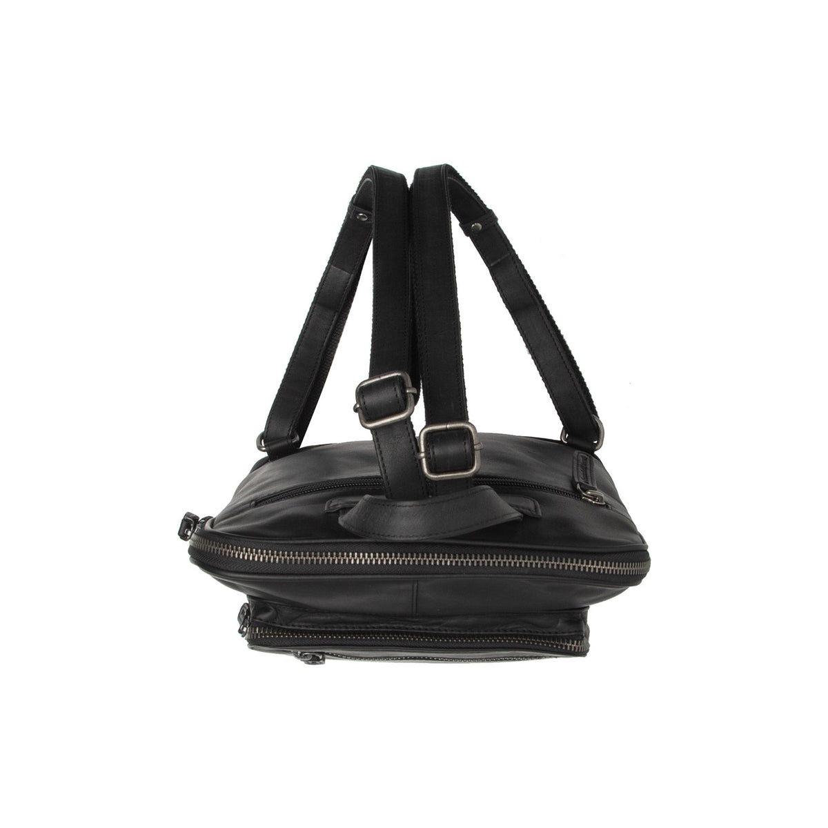 Floran Full-Grain Leather Backpack voor Dames - Structured Side Profile Showing Gusset Depth &amp; Expansion Capacity
