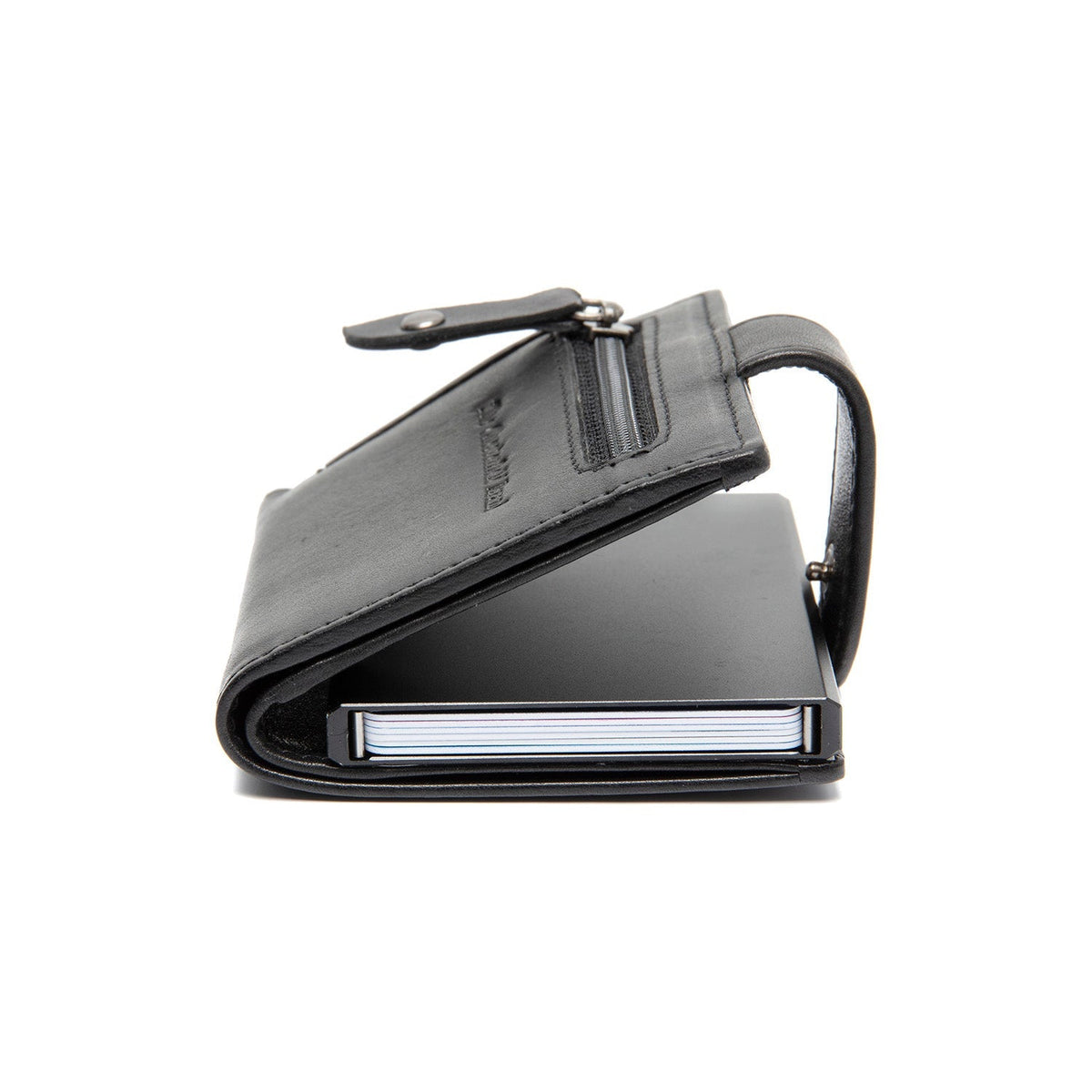 Barrea Full-Grain Leather Card Holder voor Dames - Structured Side Profile Showing Gusset Depth &amp; Expansion Capacity