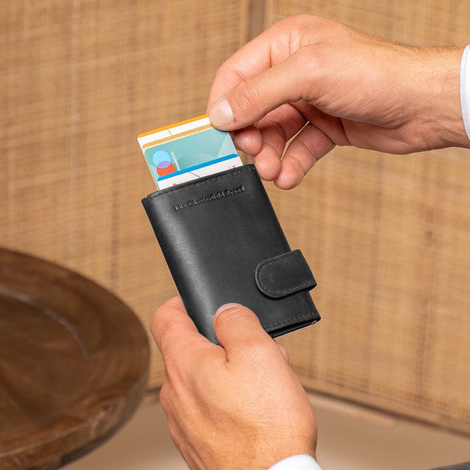 
Classic 100% Full-Grain Leather Card Holder - Achteraanzicht met versterkte leren banden