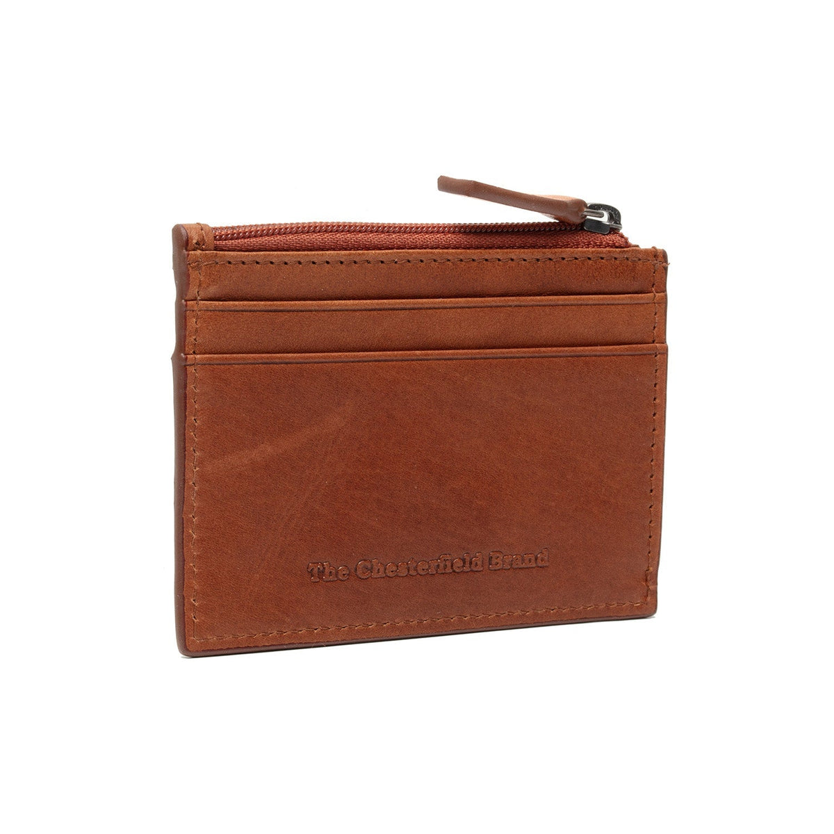 Cognac Leather Card Wallet voor Dames, front view