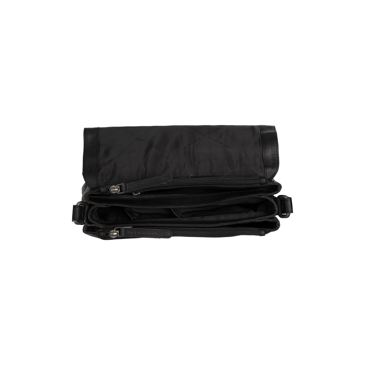 
Solid Antique Brass Hardware & Heavy-Duty Dual Zipper Detail on Laverton Leren crossbodytas