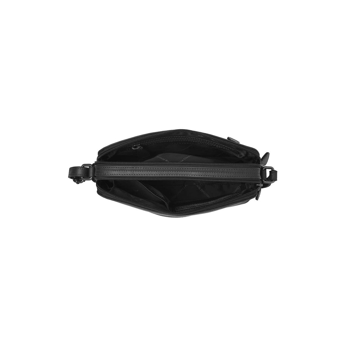 
Solid Antique Brass Hardware & Heavy-Duty Dual Zipper Detail on Nebraska Leren crossbodytas